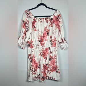 Floral Off-Shoulder Dress in Pink and White Size 2XL (fits like an XL)